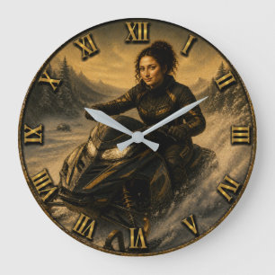 Snowmobile Funny Mona Lisa Snowmobile Rider Gift Large Clock