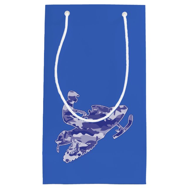 Snowmobile in Blue Camouflage Small Gift Bag (Front)