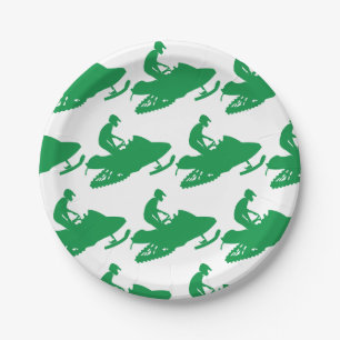 Snowmobile in Green Paper Plate