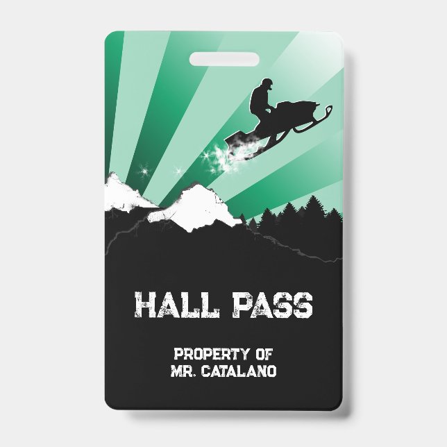 snowmobile jump Teacher Hall Pass  ID Badge (Front)