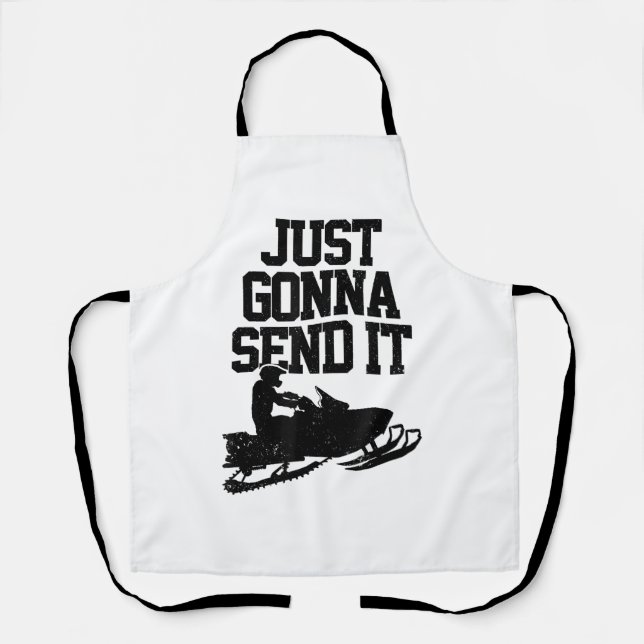 Snowmobile Just Gonna Send It Funny Motor Sled Gif Apron (Front)