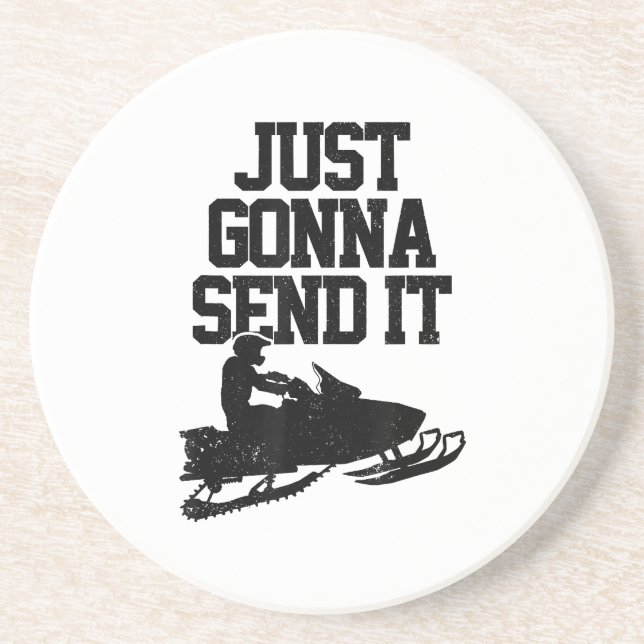 Snowmobile Just Gonna Send It Funny Motor Sled Gif Coaster (Front)
