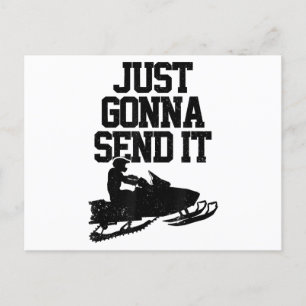 Snowmobile Just Gonna Send It Funny Motor Sled Gif Holiday Postcard