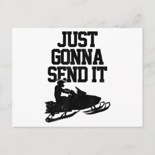 Snowmobile Just Gonna Send It Funny Motor Sled Gif Holiday Postcard