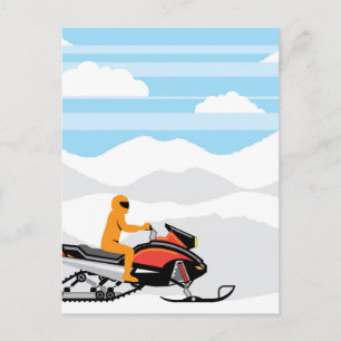 Snowmobile landscape postcard