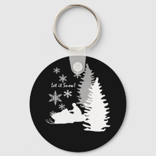 Snowmobile Let It Snow Black Key Ring