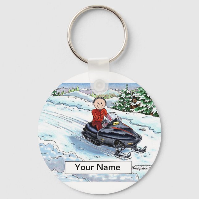 Snowmobile - Male Cartoon Key Ring (Front)