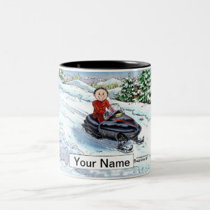 Snowmobile - Male Cartoon  Two-Tone Coffee Mug