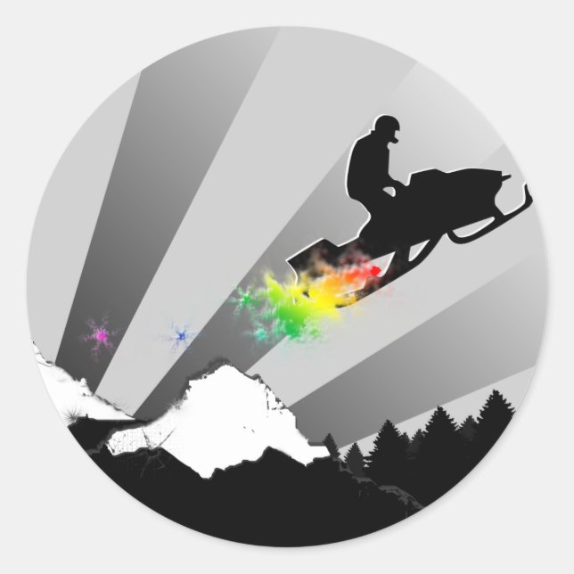 snowmobile. powder trail. classic round sticker (Front)