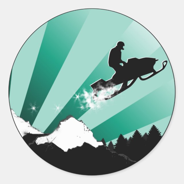 snowmobile. pthalo. classic round sticker (Front)