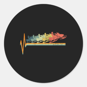 Snowmobile Retro Heartbeat Vintage Love Gift Classic Round Sticker