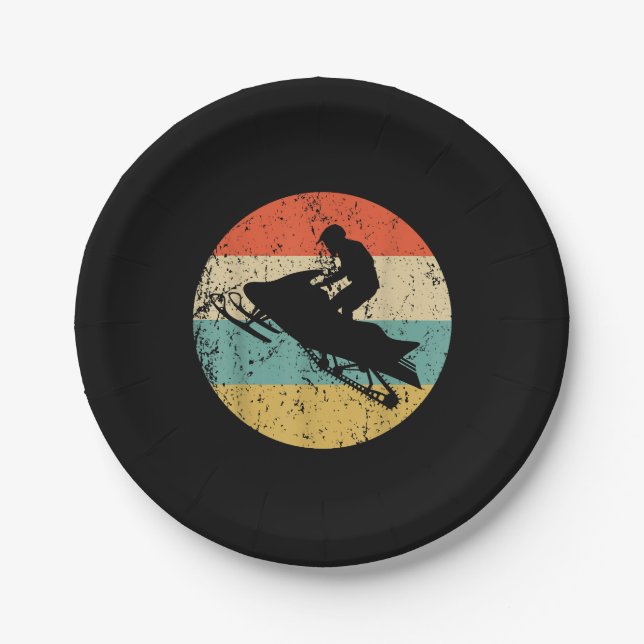 Snowmobile Retro Style Snowmobiling Paper Plate (Front)