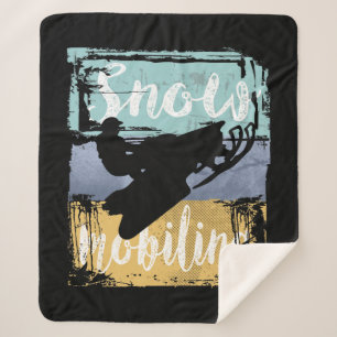 Snowmobile Retro Style Snowmobiling Sherpa Blanket
