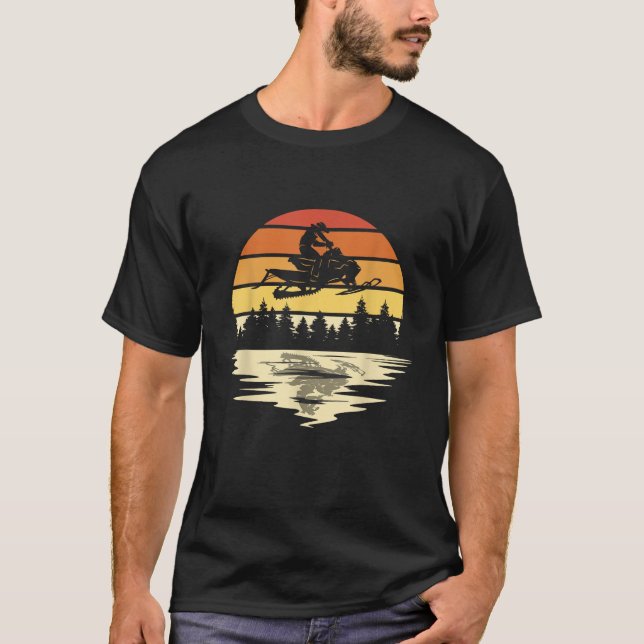 Snowmobile Retro Sunset Snowmobiling Lovers Snowcr T-Shirt (Front)