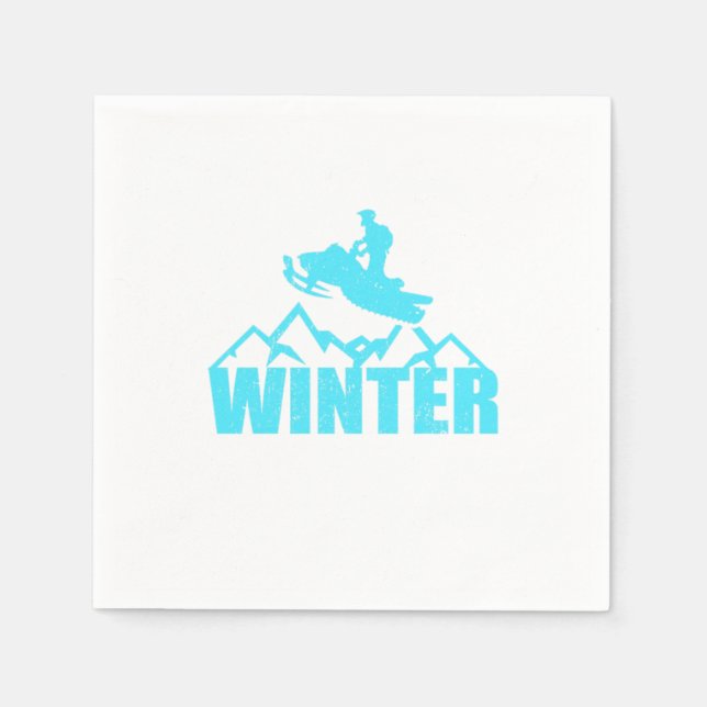 Snowmobile Silhouette Snowmobiling Rider Winter Napkin (Front)