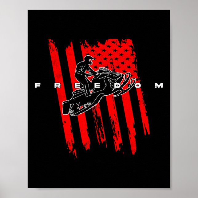 Snowmobile Sled Freedom Us Flag Adventure Winter S Poster (Front)