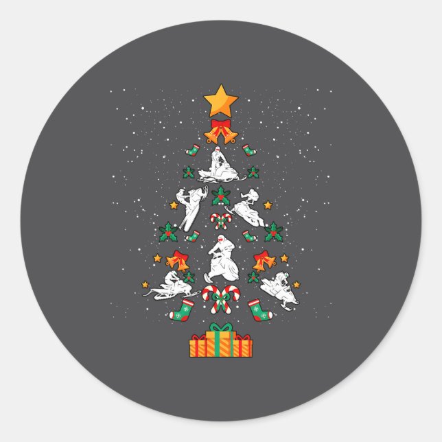 Snowmobile Snowmobiling Christmas Tree Xmas  Classic Round Sticker (Front)