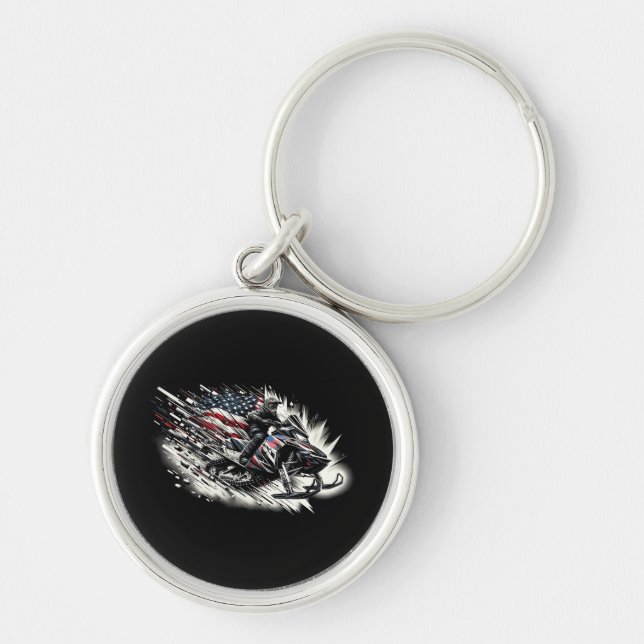 Snowmobile Snowmobiling Freedom Flag Long Sleeve Key Ring (Front)