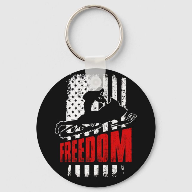 Snowmobile Snowmobiling Freedom Flag USA Key Ring (Front)