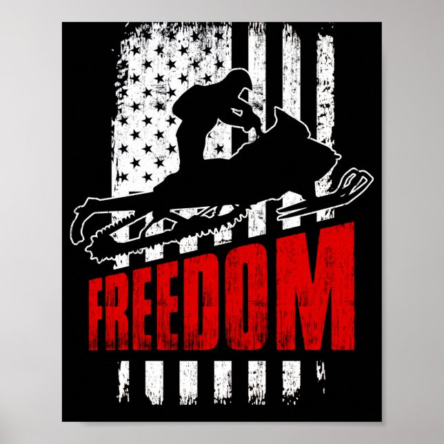 Snowmobile Snowmobiling Freedom Flag USA Poster (Front)