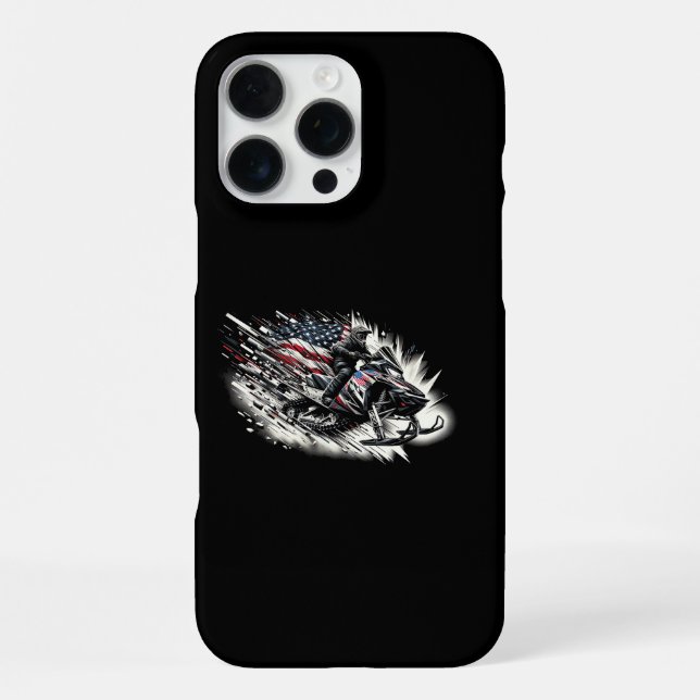 Snowmobile T Snowmobiling Freedom Flag Long Sleeve iPhone Case (Back)