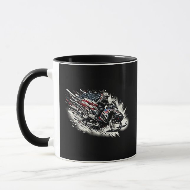 Snowmobile T Snowmobiling Freedom Flag Long Sleeve Mug (Left)