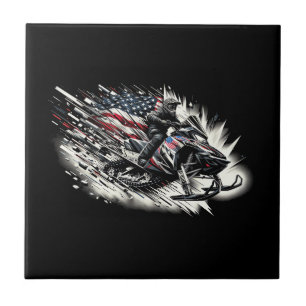 Snowmobile T Snowmobiling Freedom Flag Long Sleeve Tile