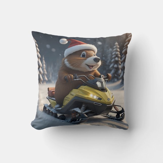 Snowmobile Throw Pillow (Front)