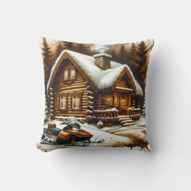 Snowmobile Throw Pillow (Front)