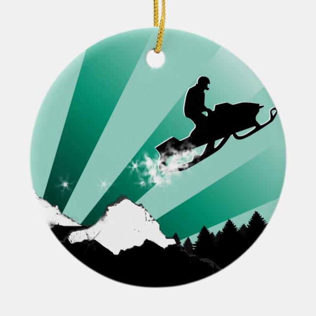 snowmobile trail ceramic tree decoration (Front)