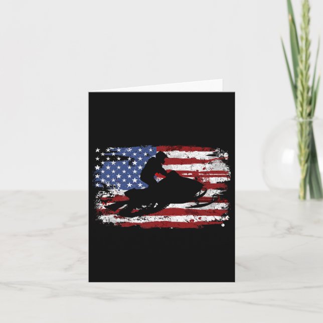 Snowmobile Vintage American Flag  Card (Front)