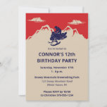 Snowmobile Winter Themed Boys Birthday Party Invitation<br><div class="desc">These custom party invitations have a vintage style illustration of a snowmobile with a rider against a red and cream coloured backdrop featuring some snow covered mountains, making them perfect for throwing parties for snowmobilers or any winter celebration. They're easy to customise with all of your party details. The reverse...</div>