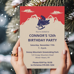 Snowmobile Winter Themed Boys Birthday Party Invitation