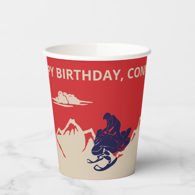 Snowmobile Winter Themed Boys Birthday Party Paper Cups (Left)
