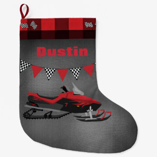 Snowmobile with Checkered Flags Large Christmas Stocking