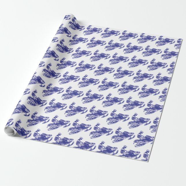 Snowmobiler in Blue Camouflage Wrapping Paper (Unrolled)