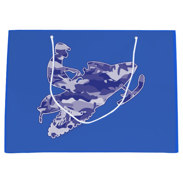 Snowmobiler in camouflage blue large gift bag (Front)