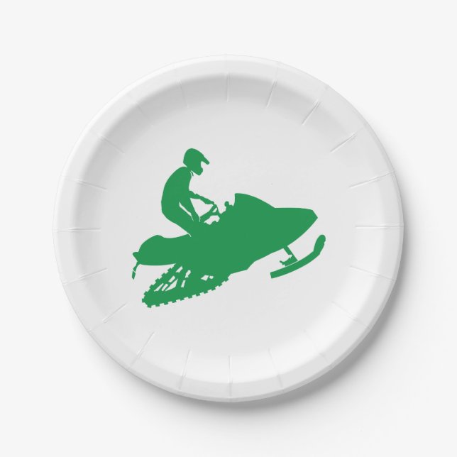 Snowmobiler in Green Paper Plate (Front)