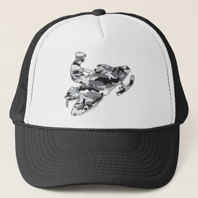 Snowmobiler in Grey Camo Trucker Hat (Front)