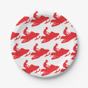 Snowmobiler in Red Paper Plate