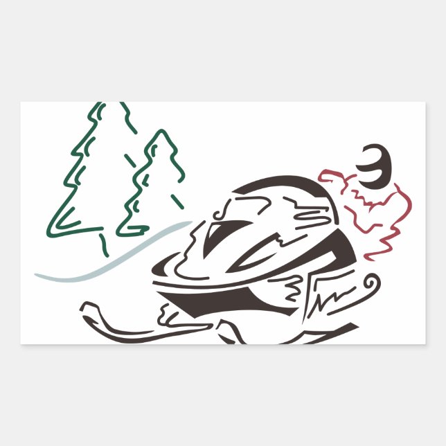 Snowmobiler Pine Trees Rectangular Sticker (Front)