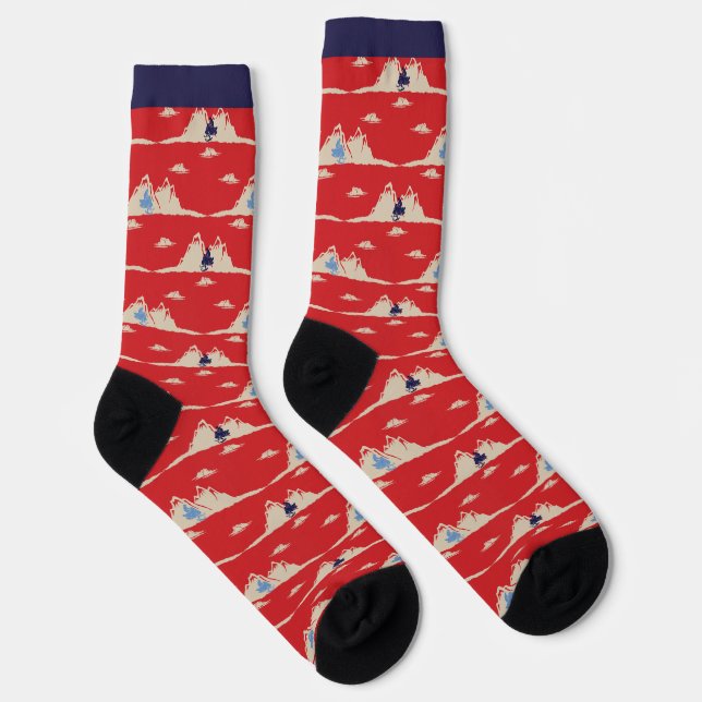 Snowmobiles Red, White and Blue Patterned Socks (Right)