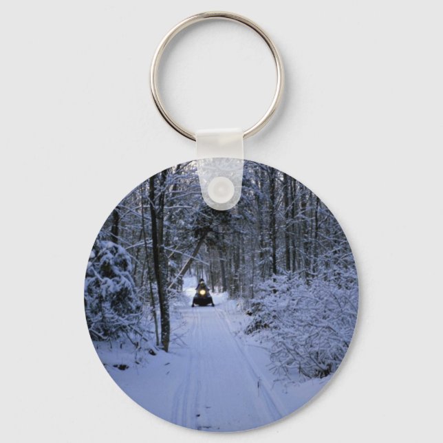 Snowmobiling after fresh snowfall Winter Key Ring (Front)