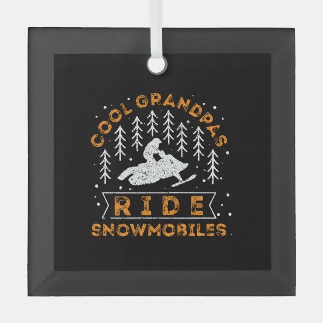 Snowmobiling - Cool Grandpas Ride Snowmobiles Glass Tree Decoration (Front)