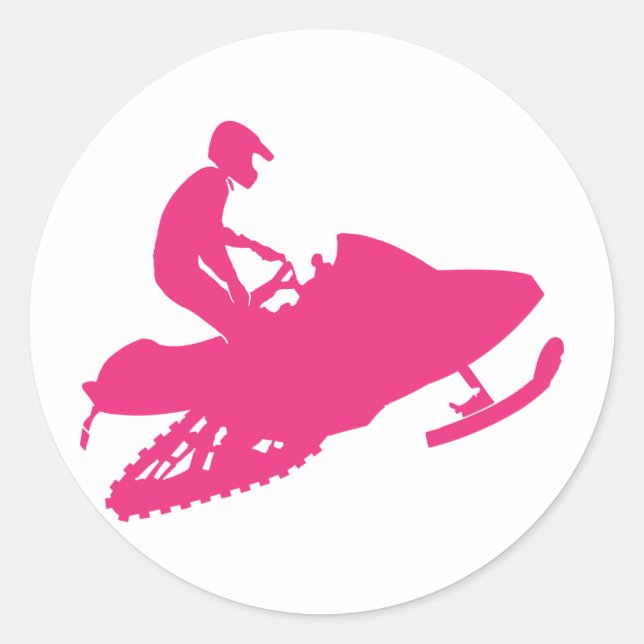 Snowmobiling/Hot Pink Sled Classic Round Sticker (Front)