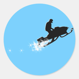 snowmobiling powder trail. classic round sticker