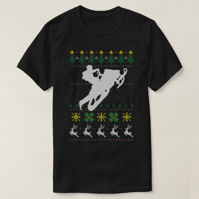 Snowmobiling Ugly Christmas T-Shirt (Design Front)