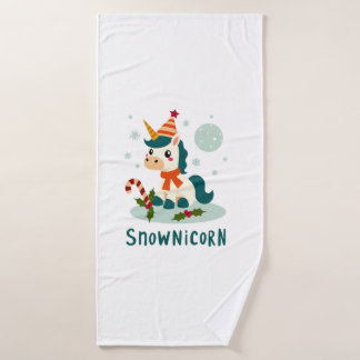 Snownicorn Cute Unicorn Snowman Christmas Girl T-S Bath Towel