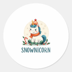 Snownicorn Cute Unicorn Snowman Christmas Girl T-S Classic Round Sticker