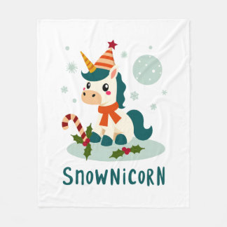 Snownicorn Cute Unicorn Snowman Christmas Girl T-S Fleece Blanket